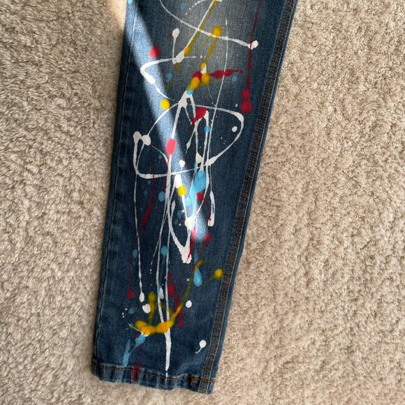 Streetwear Hip Hop Paint Splatter Jeans Women 32 Blue 25Degrees Button Fly Denim - Picture 10 of 11